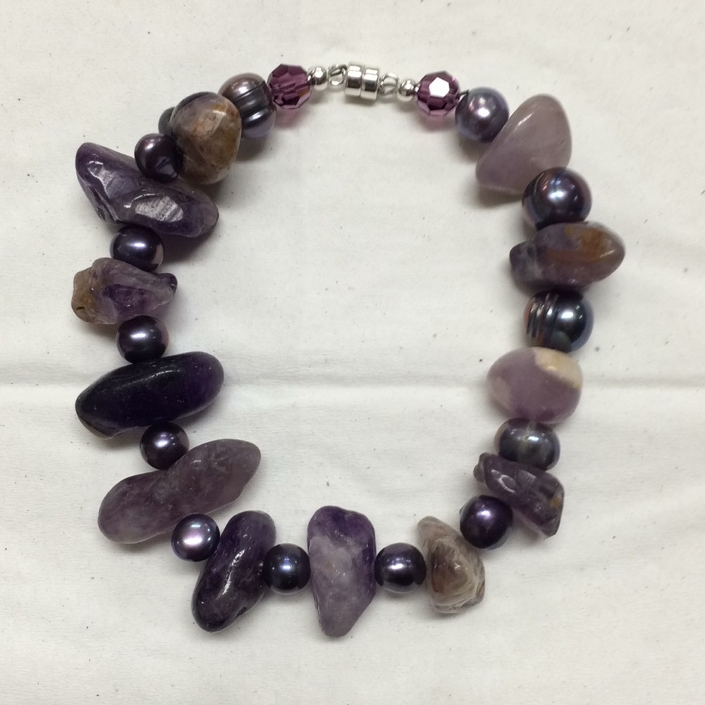Amethyst Stone and Purple Beaded Bracelet