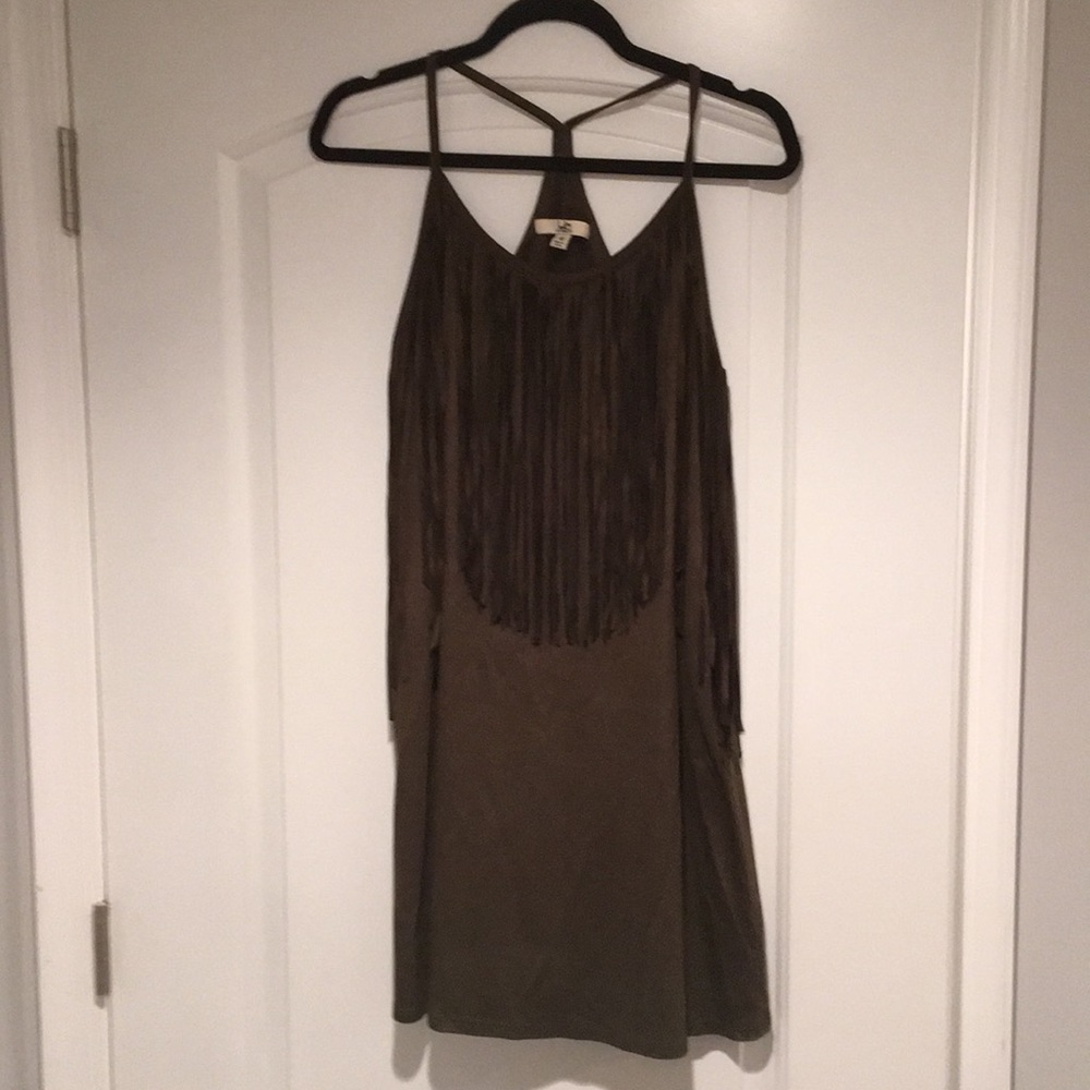 Olive Suede fringe topped dress size M