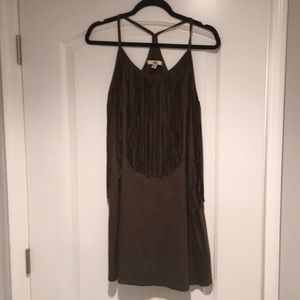 Olive Suede fringe topped dress size M