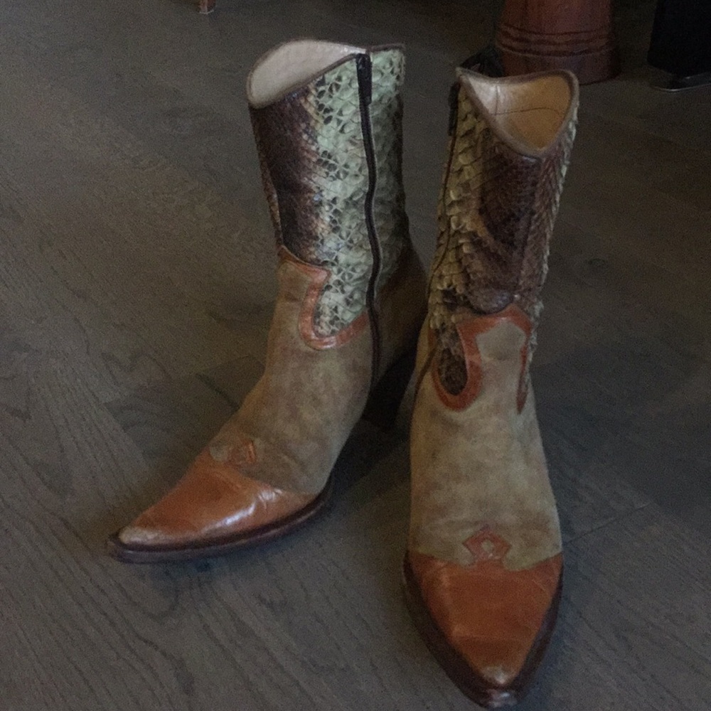 Snakeskin and suede boots