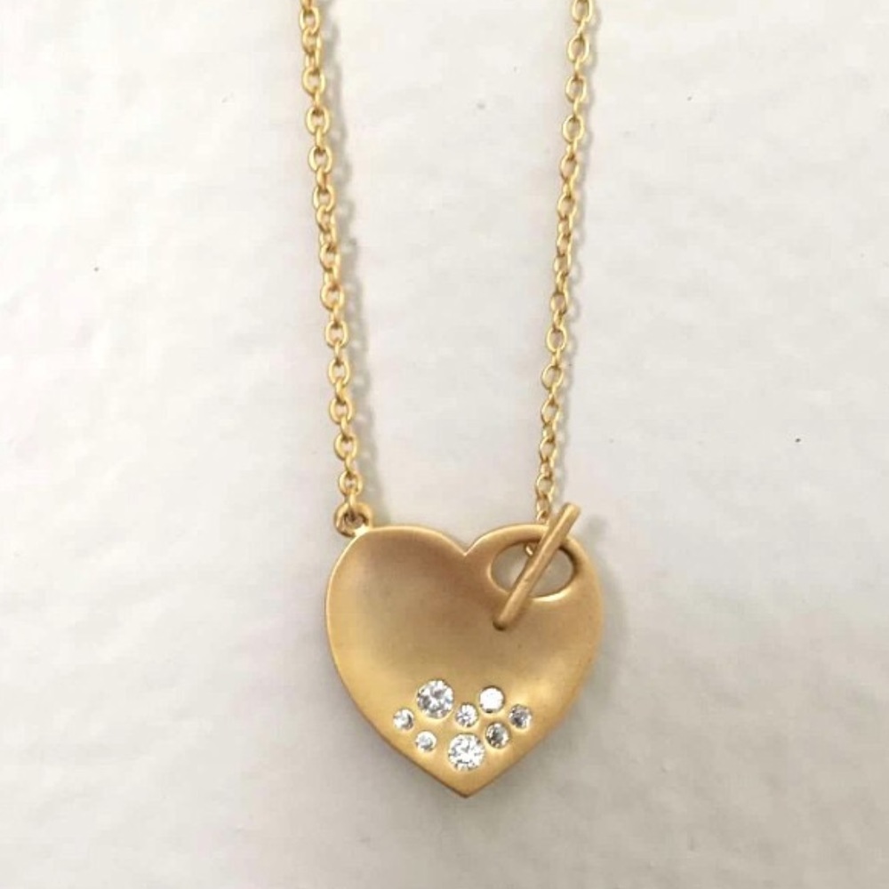 7095 Gold Heart with encrusted CZ Diamond Necklace
