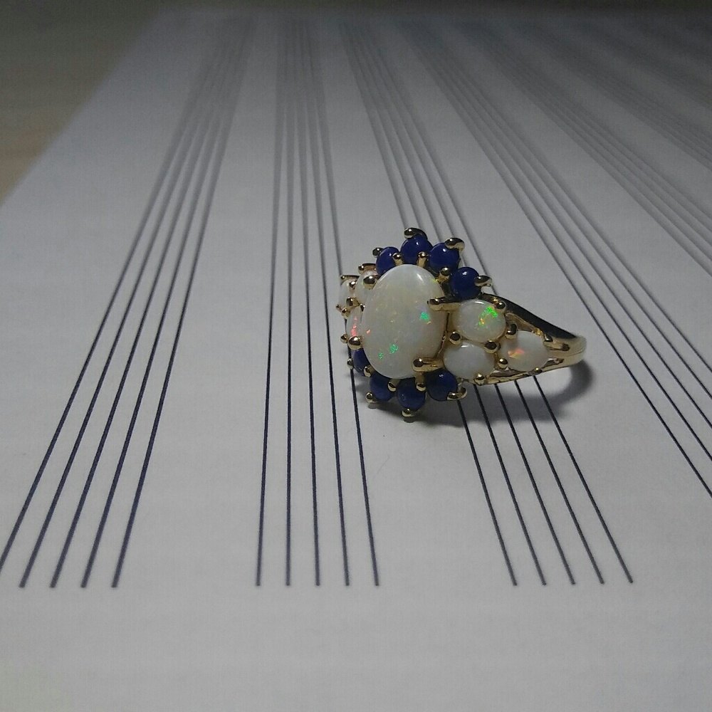 14K yellow gold, opal, lapis ring Thai - Picture 3 of 8