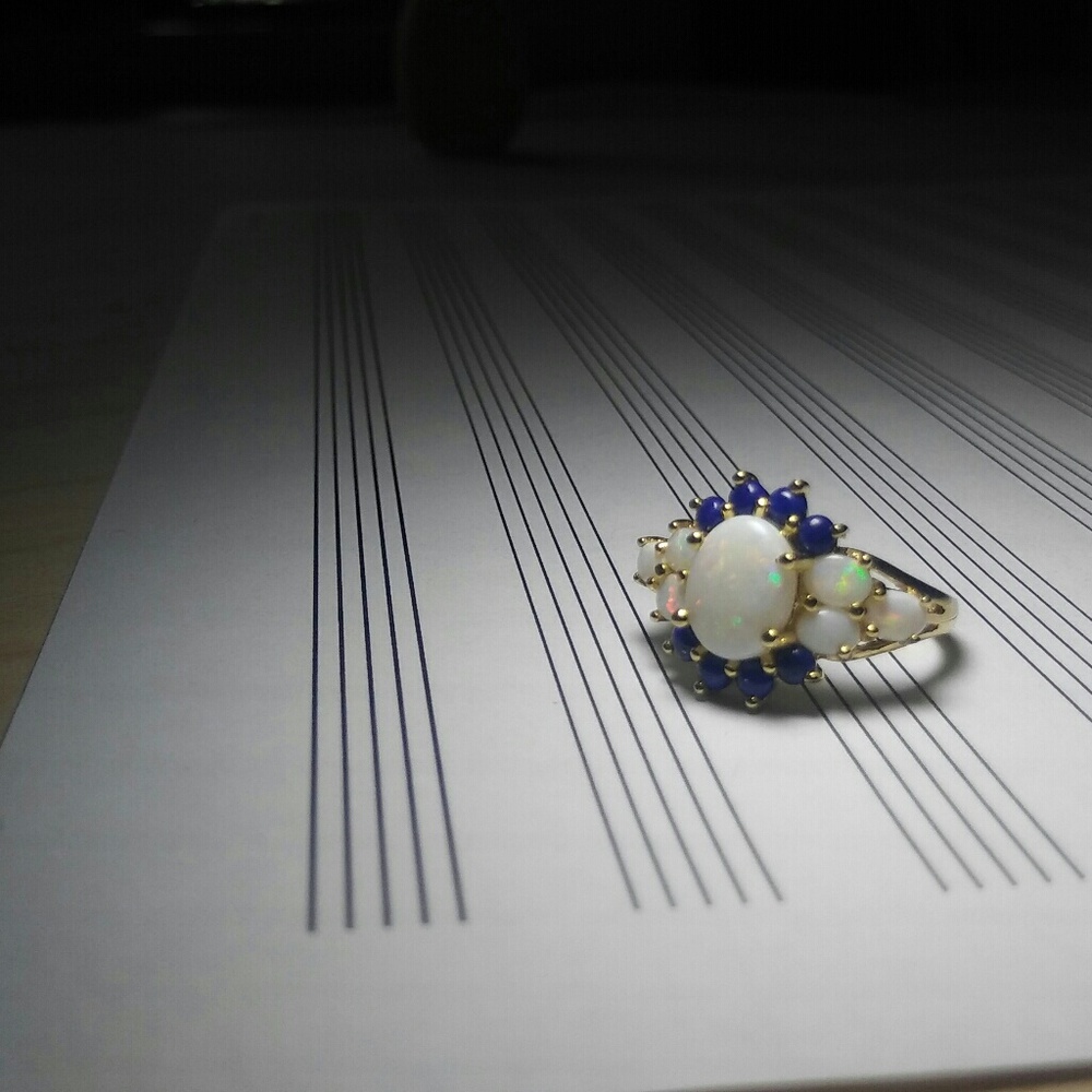14K yellow gold, opal, lapis ring Thai - Picture 4 of 8