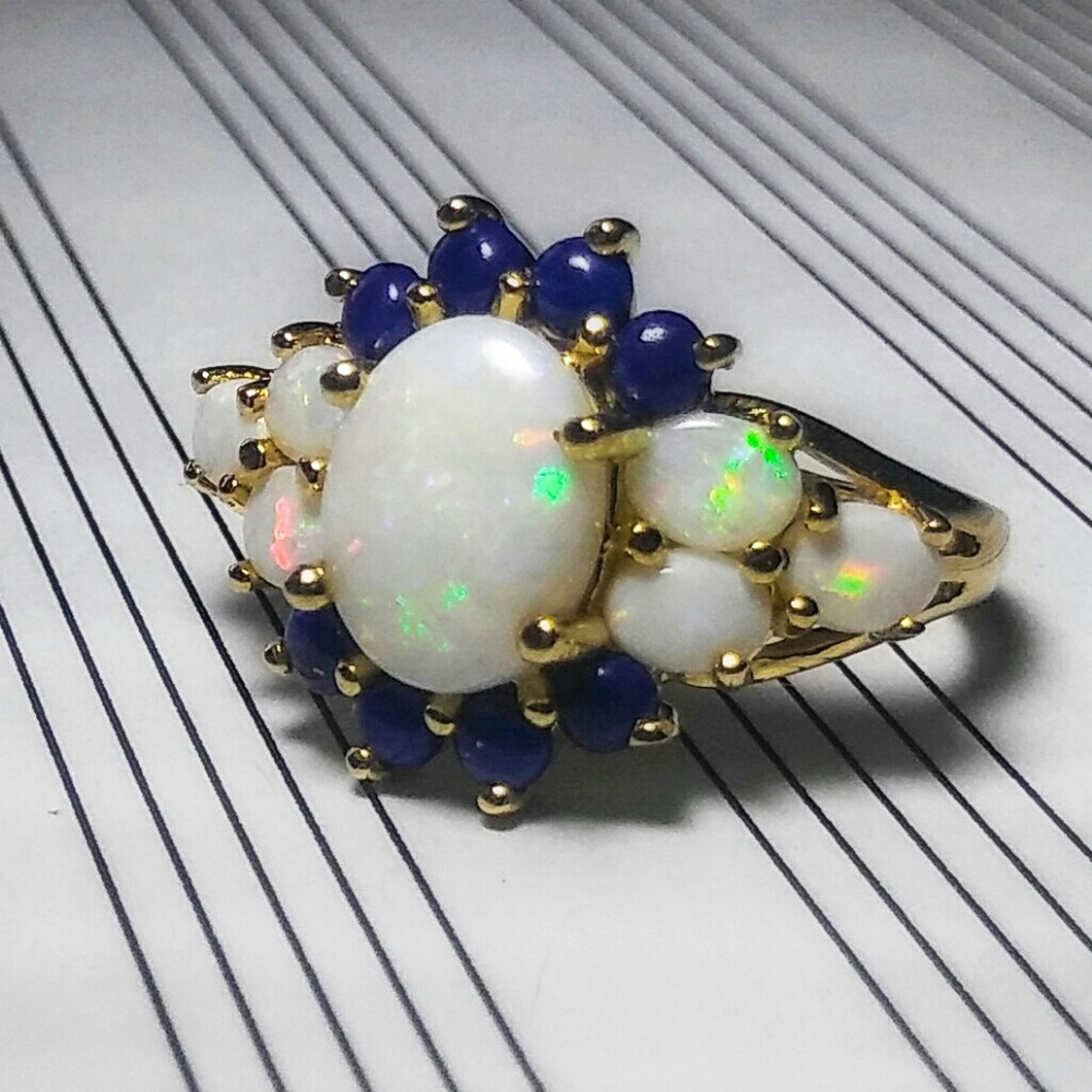 14K yellow gold, opal, lapis ring Thai