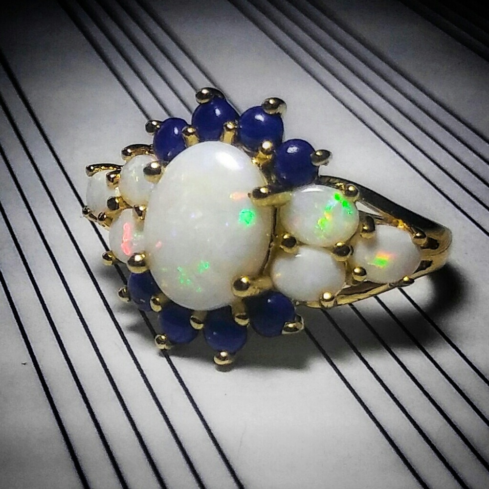 14K yellow gold, opal, lapis ring Thai - Picture 8 of 8