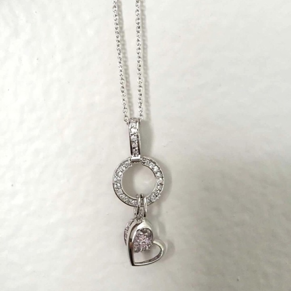 7101 Pink and Silver CS Hoop Necklace Hollow Heart