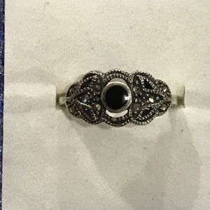 Vintage black onyx marcasites sterling silver ring