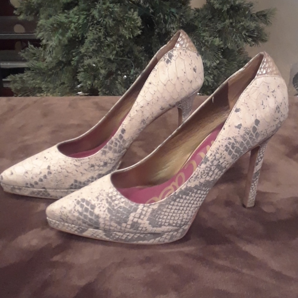 SAM EDELMAN Celia Snakeskin Stiletto Heels
