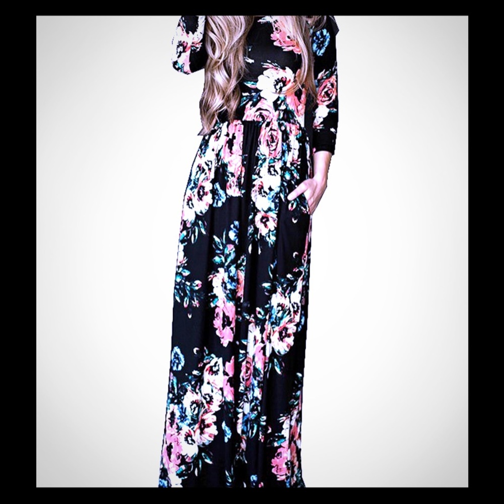 Brand new black floral maxi dress /long sleeve