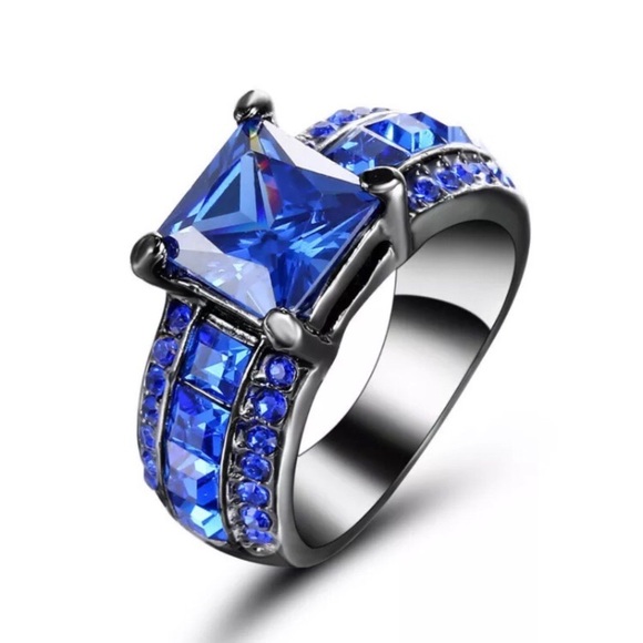 Jewelry - Sapphire Simulated Gemstone Black Ring September Birthday Birthstone