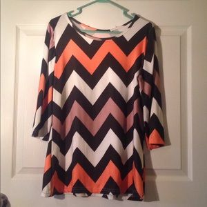 Large long sleeve multi color chevron print top