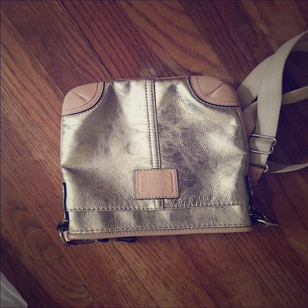 Shiny gold and tan Cross Body bag COACH
