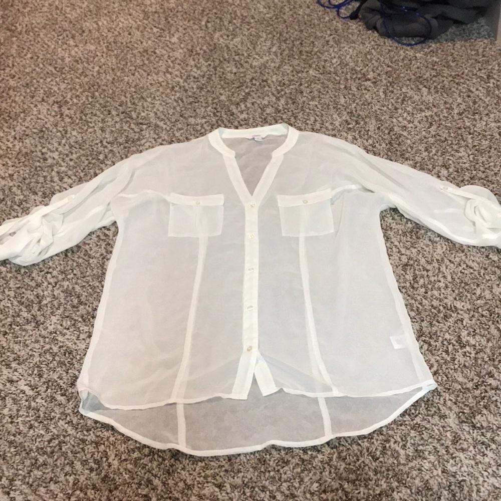White sheer button down