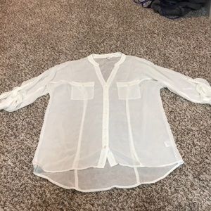 White sheer button down