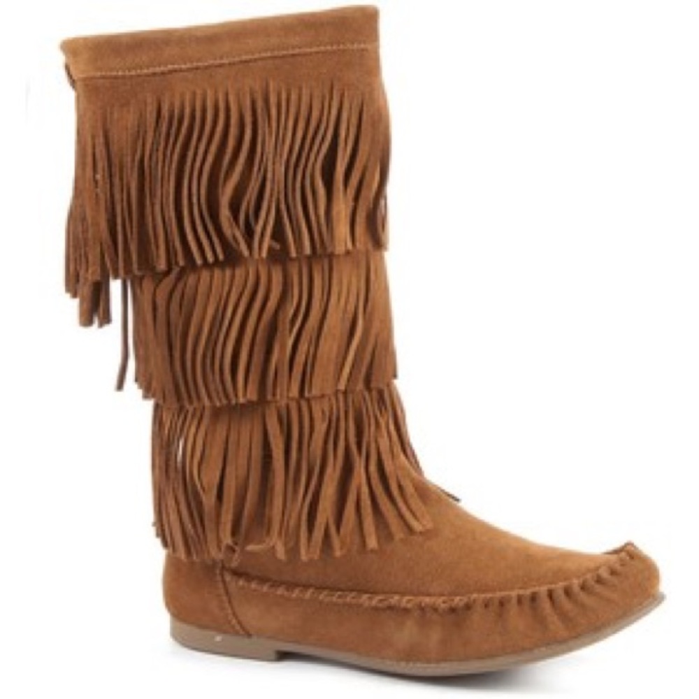 Steve Madden Brown Leather Fringe Boots