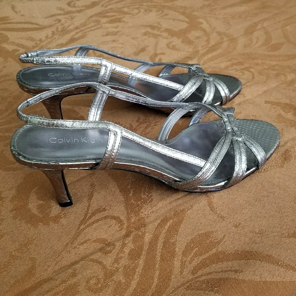 Calvin Klein Metallic Silver Snakeskin Heels