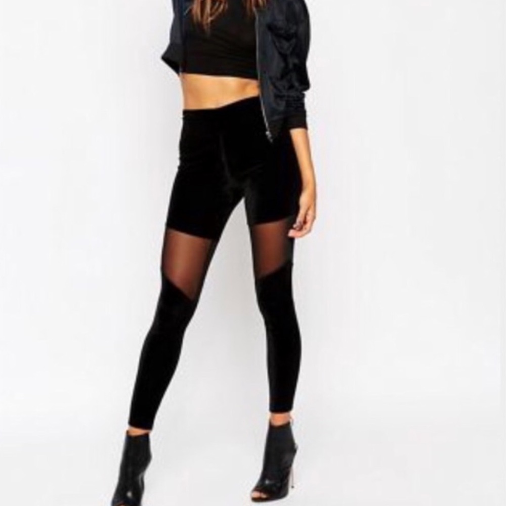 •ASOS• Black Velvet Mesh Leggings NEW!