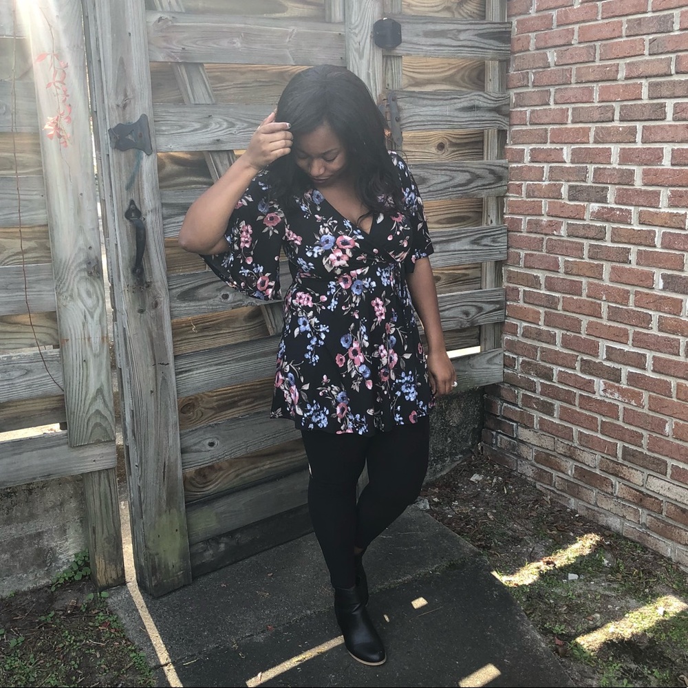 V-Neck Floral Empire Waist Top