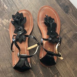 Coach black leather flower sandals