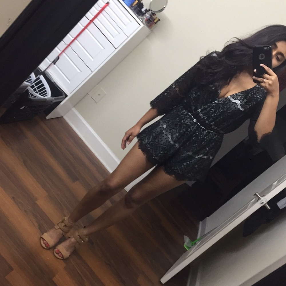 Black and White Lace Romper!