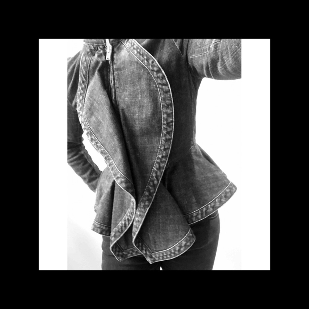 SOLD-Givenchy ruffle hem detail denim jacket - Picture 3 of 8
