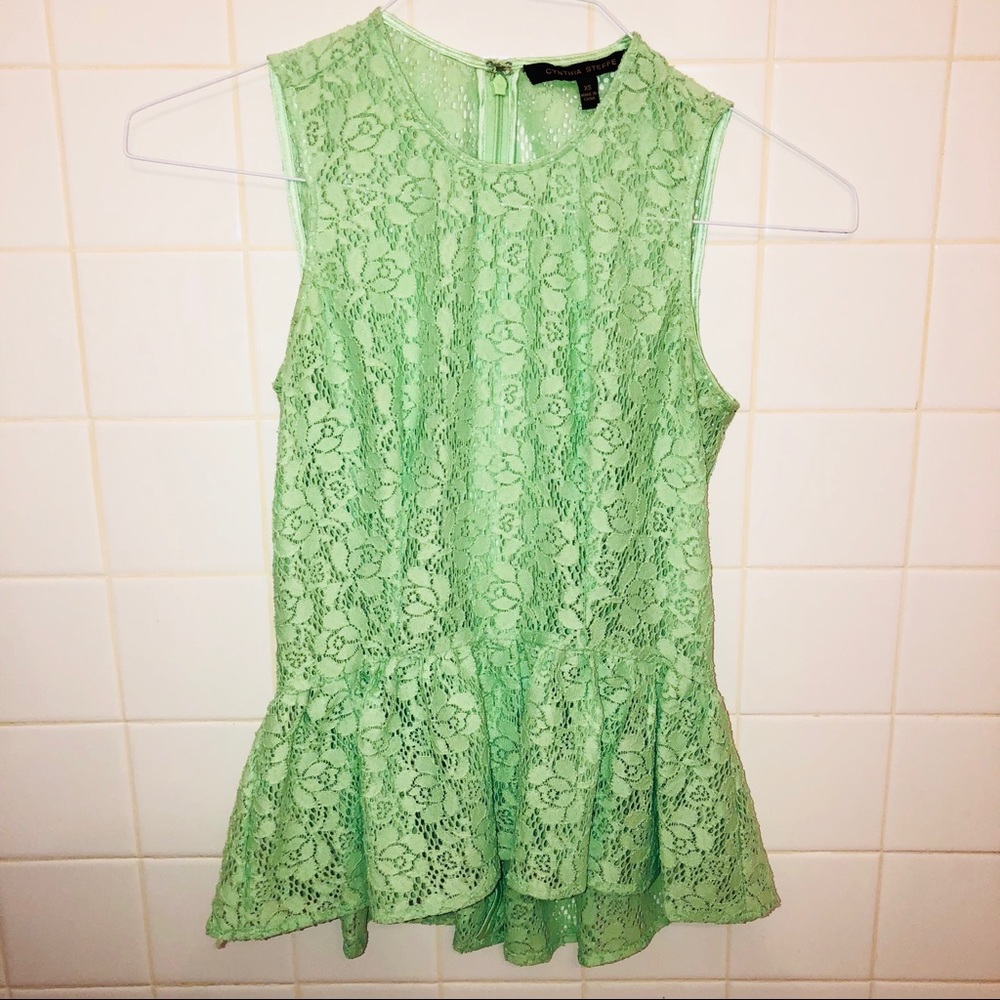 CYNTHIA STEFFE | green peplum sleeveless top