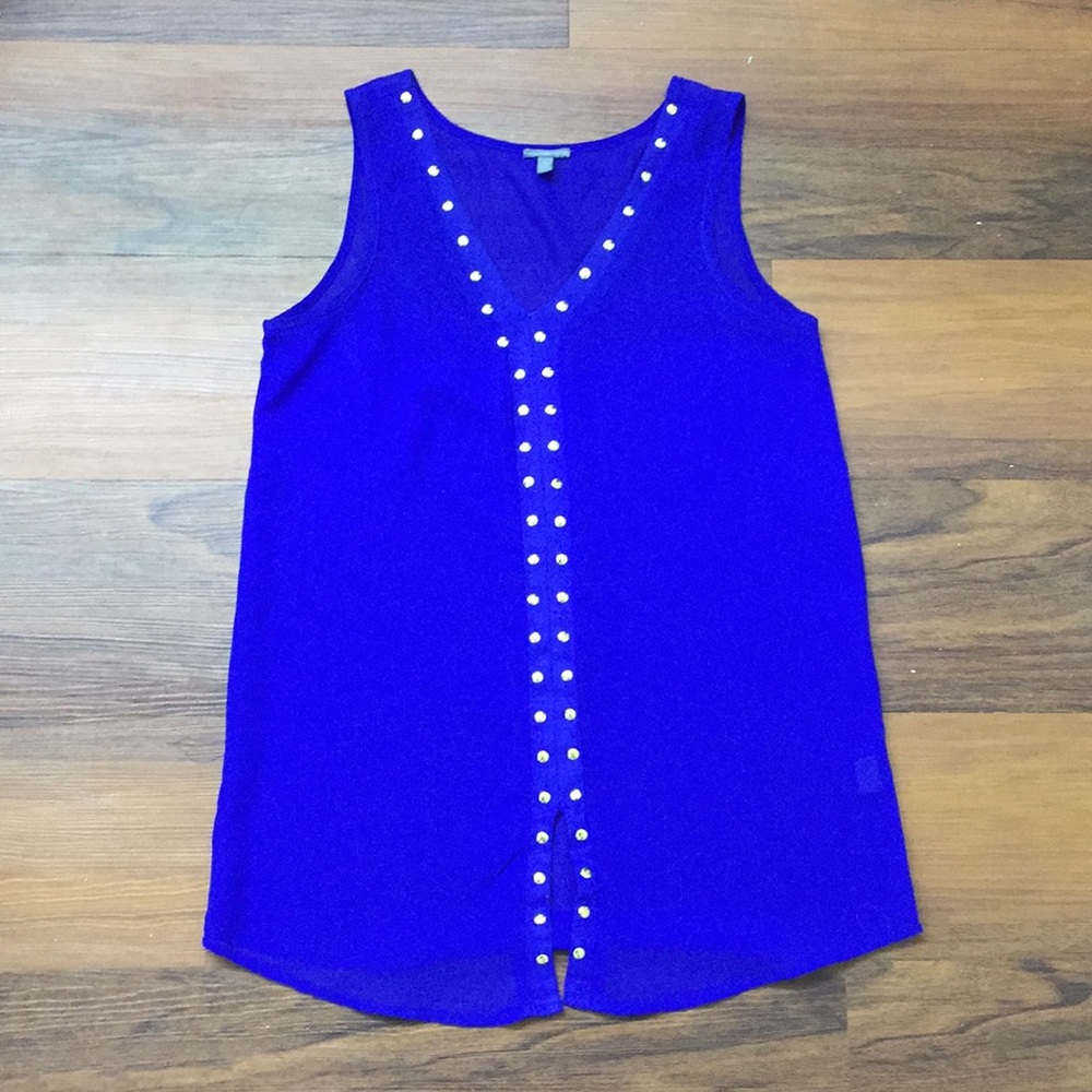 Blue Sheer Tank Style Top with Gold Details