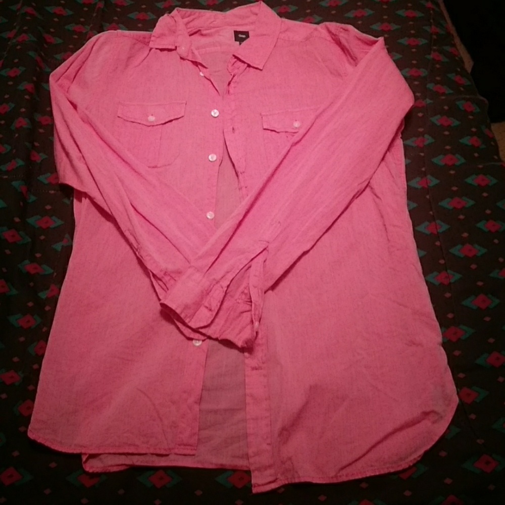 Distressed Peach Button Up