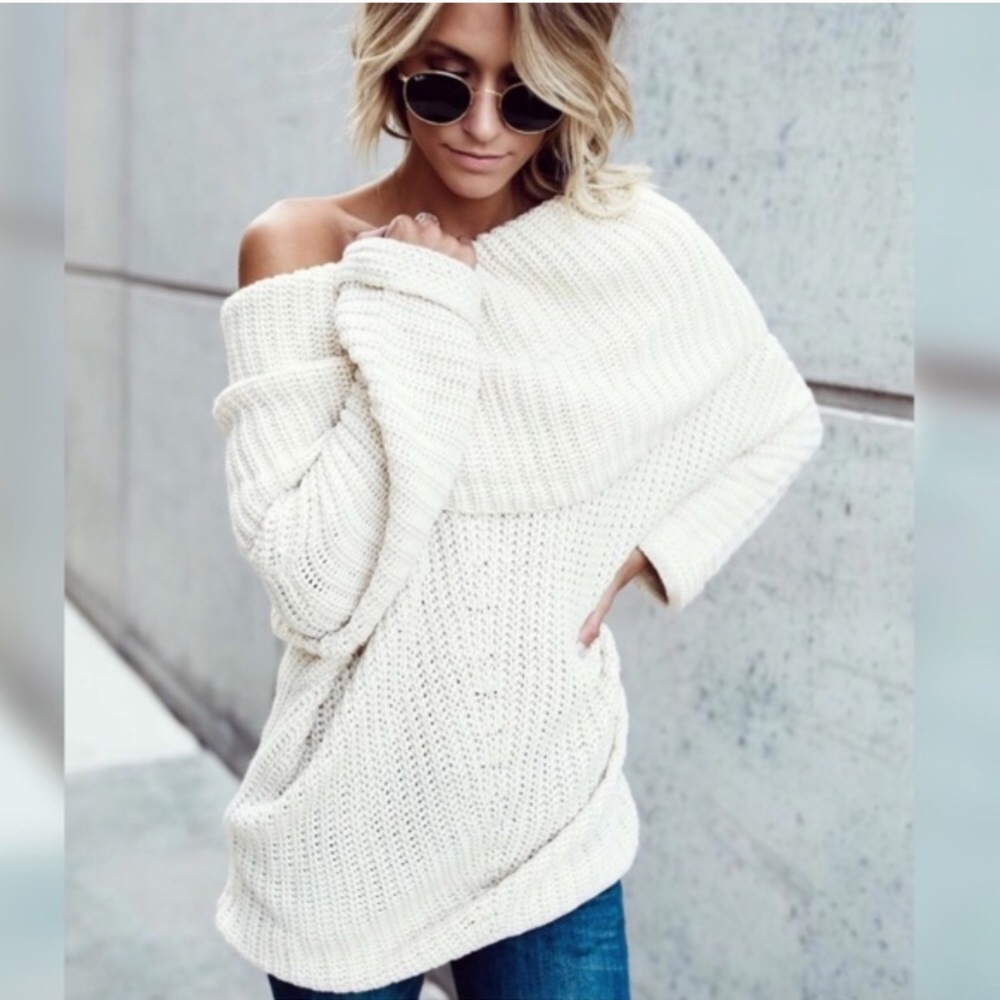 Last 1! Ivory chunky fold over sweater - Picture 2 of 4