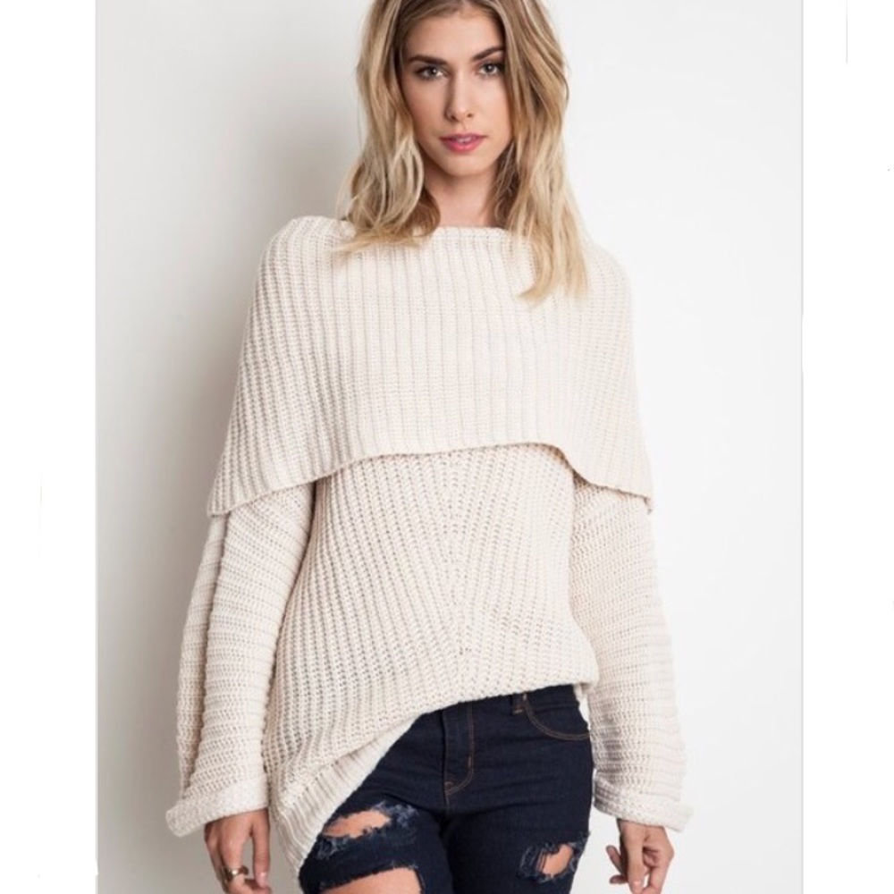 Last 1! Ivory chunky fold over sweater - Picture 4 of 4