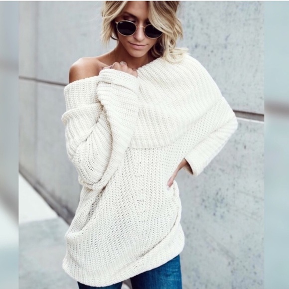 Last 1! Ivory chunky fold over sweater - Picture 2 of 4