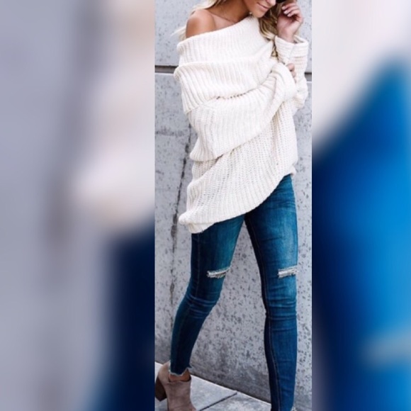 Last 1! Ivory chunky fold over sweater - Picture 3 of 4