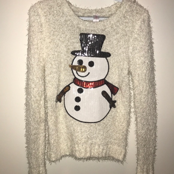 Cute Sequin Snowman Holiday Sweater - Picture 1 of 5