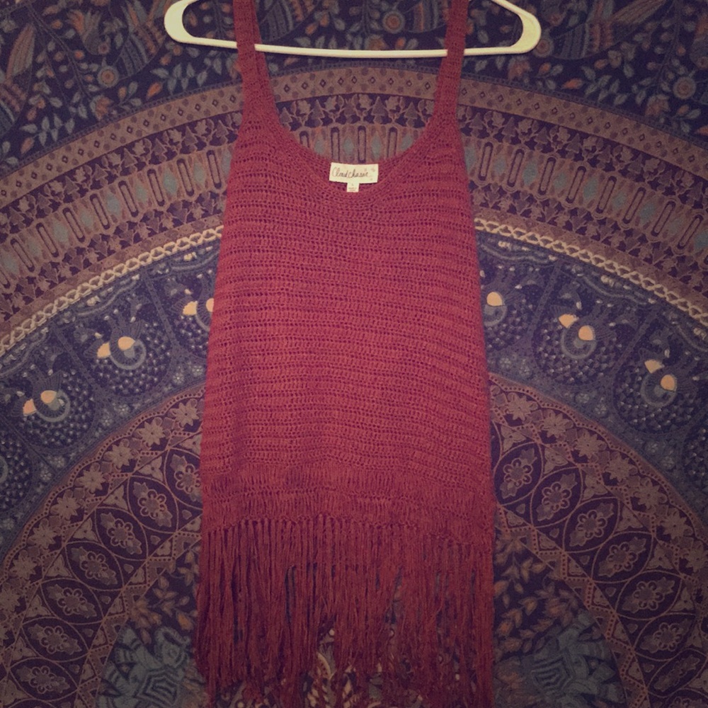 Rust, knitted, fringe tank
