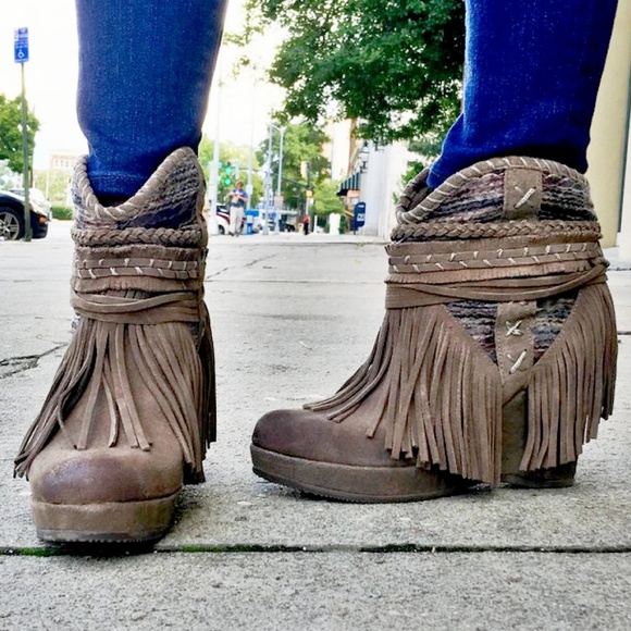 naughty monkey Shoes - ⚡1 LEFT⚡ Fringed Suede Boho Wedged Booties NIB