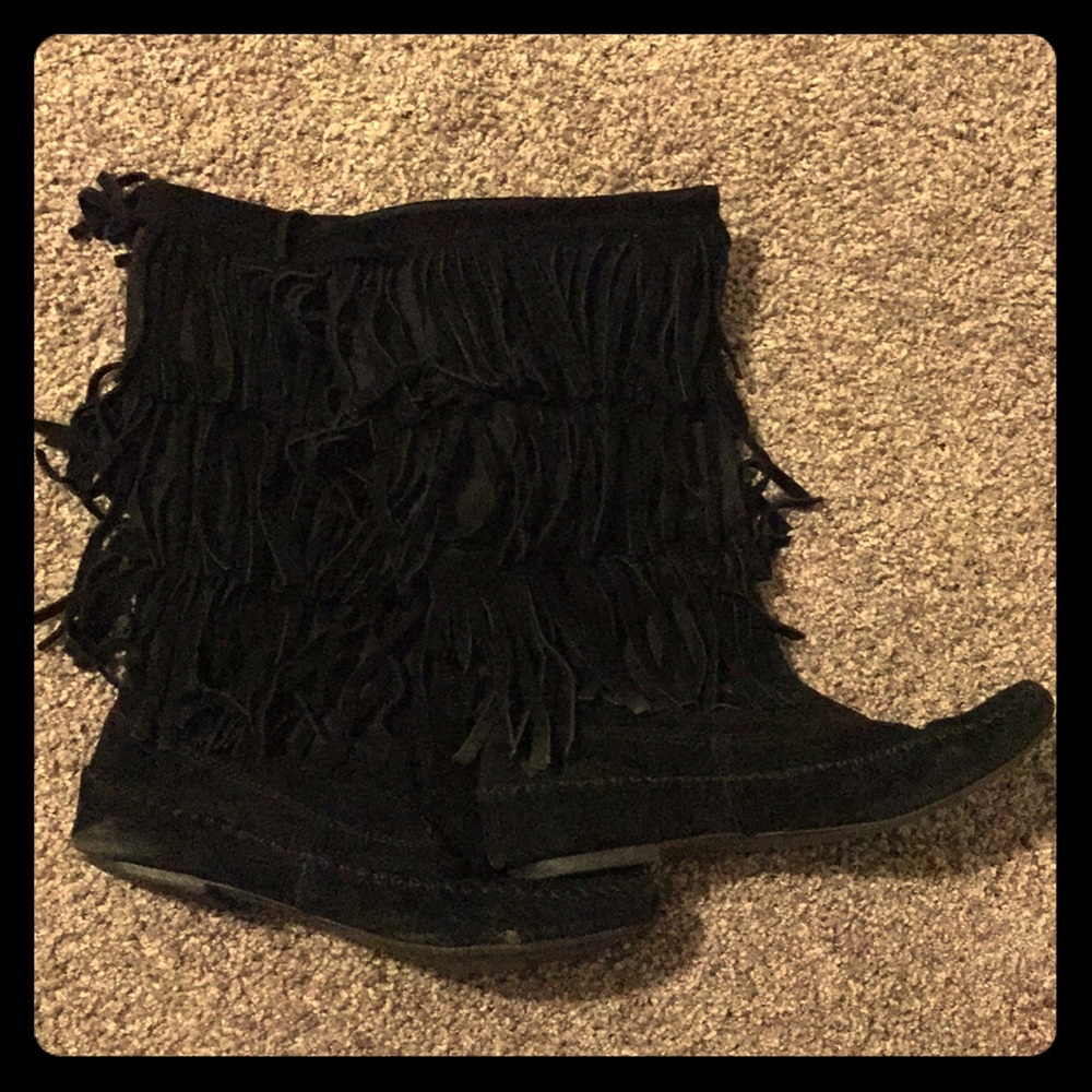 Lauren Conrad Black Shag Boots