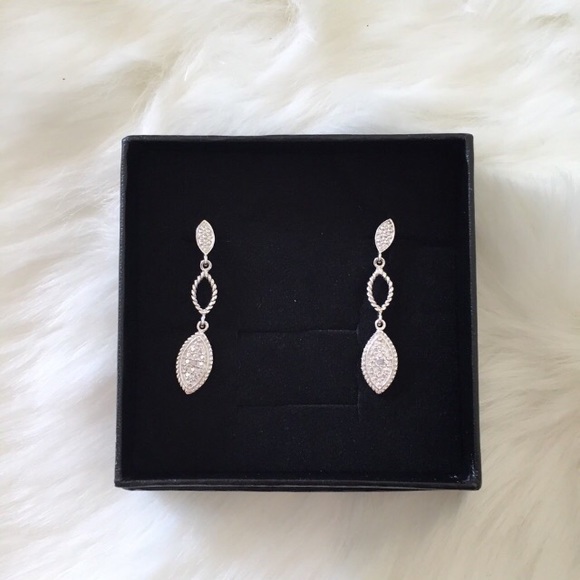 Silver Dangle Diamond Earrings - Picture 2 of 8