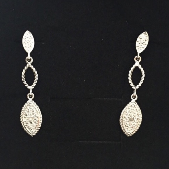 Silver Dangle Diamond Earrings - Picture 3 of 8