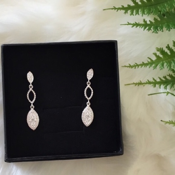 Silver Dangle Diamond Earrings - Picture 4 of 8