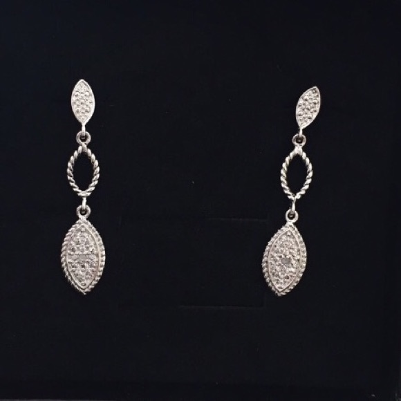 Silver Dangle Diamond Earrings - Picture 6 of 8