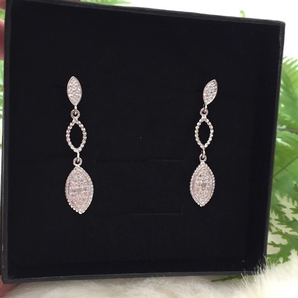 Silver Dangle Diamond Earrings - Picture 7 of 8