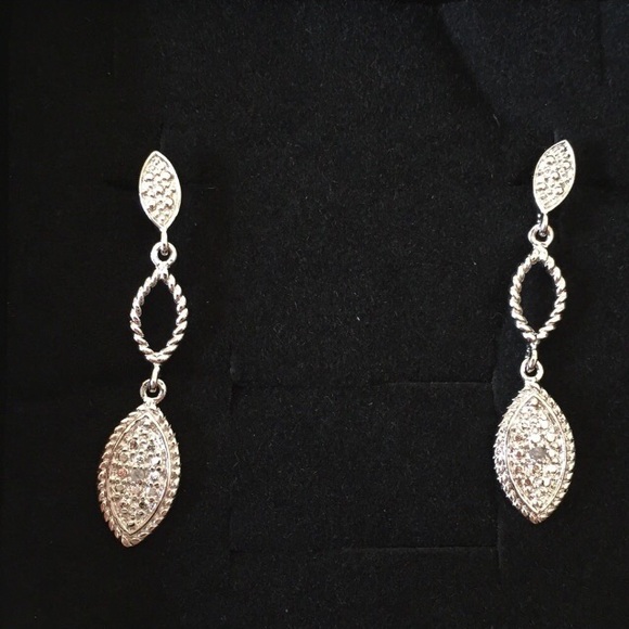 Silver Dangle Diamond Earrings - Picture 8 of 8