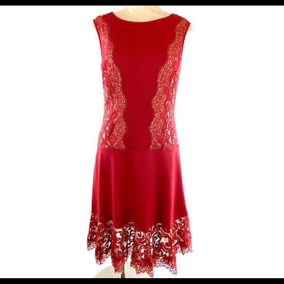 NWT Tadashi Shoji Red Panel Lace Dress Cocktail - Picture 2 of 8