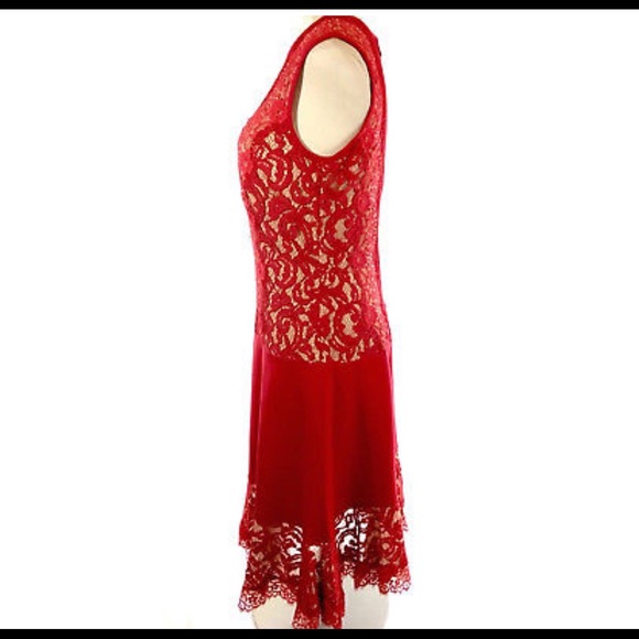 NWT Tadashi Shoji Red Panel Lace Dress Cocktail - Picture 3 of 8