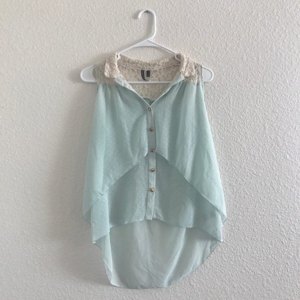Heartsoul Mint Lace & Polkadot Button-up