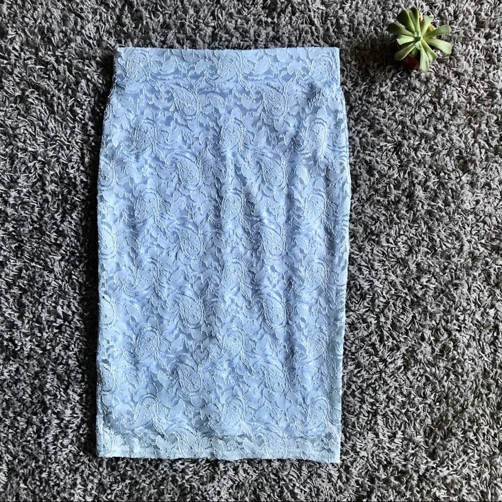 Blue lace pencil skirt