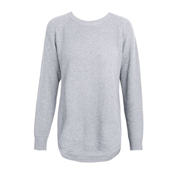 Side Slit High Low Chunky Knit Sweater Top Grey - Picture 7 of 8