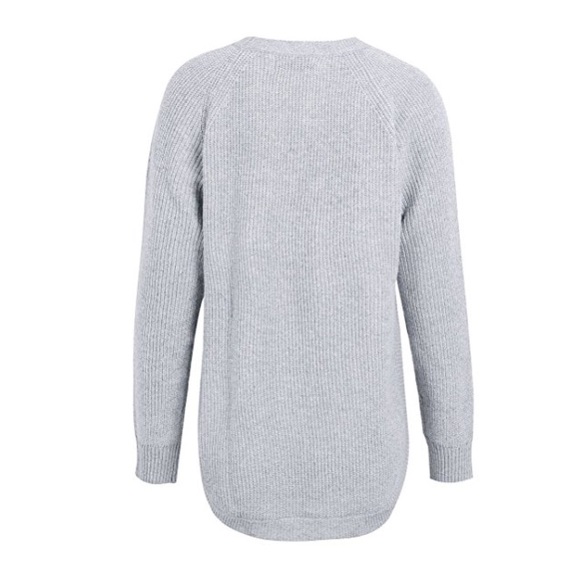 Side Slit High Low Chunky Knit Sweater Top Grey - Picture 8 of 8