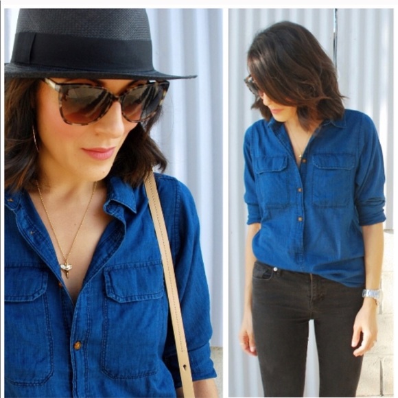 SOLD!  J. Crew Indigo Gauze Chambray Popover Top - Picture 3 of 5