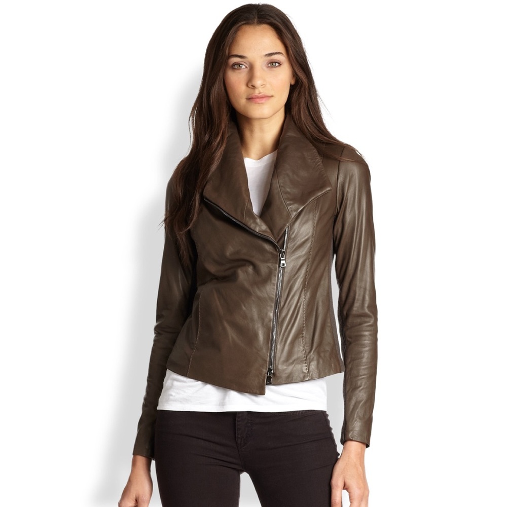 Vince Brown Leather Scuba Jacket